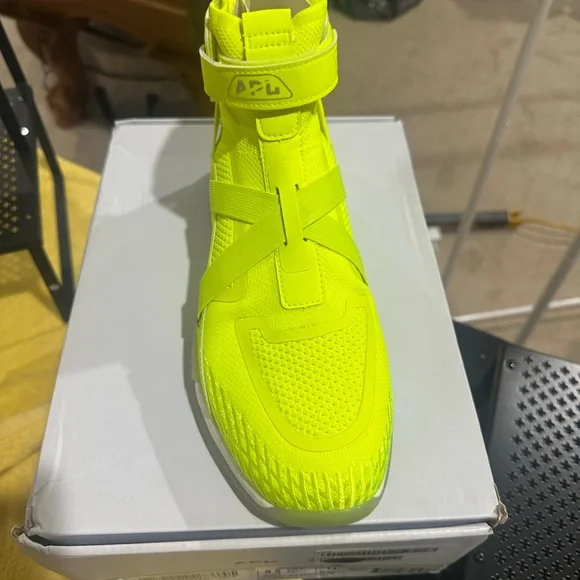 358. NEW SIZE M/9.5 W/11 APL Men's Neon Yellow High-Top Sneakers - Picture 3 of 4